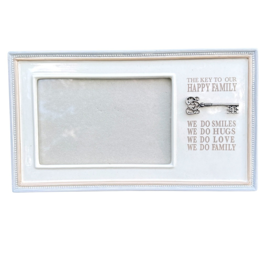 Grasslands Road Happy Family Ceramic Photo Frame Cream Silver Key 4x6 471269